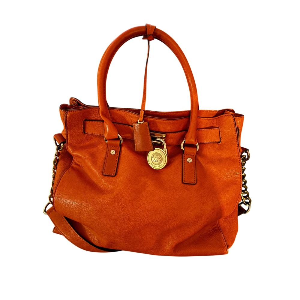Michael Kors Hamilton Large Satchel Orange Pebbled Leather Gold Hardware Tote